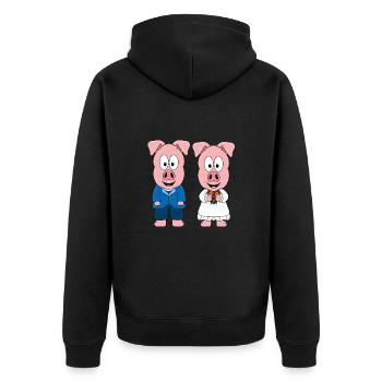 HOCHZEIT - BRAUTPAAR - LIEBE - SCHWEINE - SCHWEIN - Unisex Premium Bio Zip Hoodie - Schwarz - Hinten - Nico (187cm)
