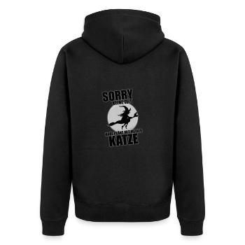 HALLOWEEN - MOND - HEXE - KATZE - HEXENBESEN - Unisex Premium Bio Zip Hoodie - Schwarz - Hinten - Nico (187cm)
