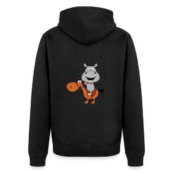 NILPFERD - FLUSSPFERD - HIPPO - PFERD - PONY - Unisex Premium Bio Zip Hoodie - Schwarz - Hinten - Nico (187cm)