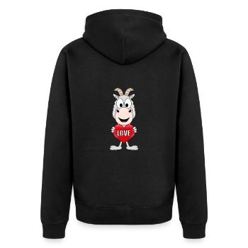 HERZ - LIEBE - TIERISCH - VERLIEBT - TIER - ZIEGE - Unisex Premium Bio Zip Hoodie - Schwarz - Hinten - Nico (187cm)