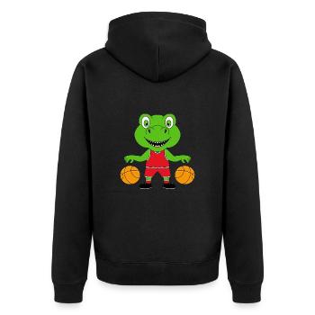BASKETBALL - SPORT - DINO - DINOSAURIER - KINDER - Unisex Premium Bio Zip Hoodie - Schwarz - Hinten - Nico (187cm)