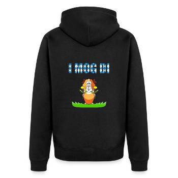 MEERSCHWEINCHEN - TIER - BLUMEN - I MOG DI - Unisex Premium Bio Zip Hoodie - Schwarz - Hinten - Nico (187cm)