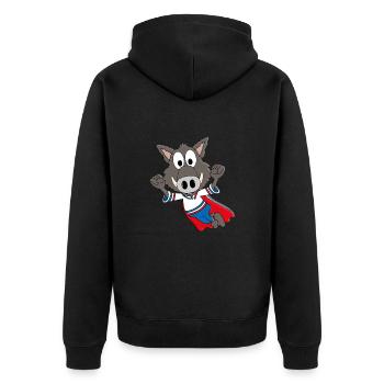 WILDSCHWEIN - KEILER - SUPERHELD - TIER - KINDER - Unisex Premium Bio Zip Hoodie - Schwarz - Hinten - Nico (187cm)
