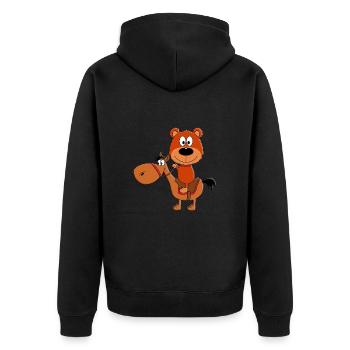 PONY - PFERD - REITEN - TEDDY - BÄR - TEDDYBÄR - Unisex Premium Bio Zip Hoodie - Schwarz - Hinten - Nico (187cm)