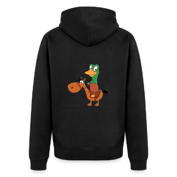 REITEN - PFERD - PONY - ENTE - ERPEL - REITER - Unisex Premium Bio Zip Hoodie - Schwarz - Hinten - Nico (187cm)
