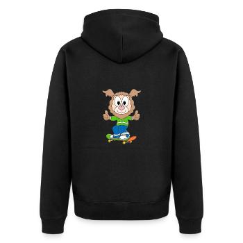 SKATER - SKATEBOARD - LAMA - ALPAKA - TIER - Unisex Premium Bio Zip Hoodie - Schwarz - Hinten - Nico (187cm)