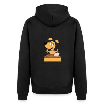 HUND - SCHREIBTISCH - MITARBEITER - CHEF - JOB - Unisex Premium Bio Zip Hoodie - Schwarz - Hinten - Nico (187cm)