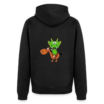 DRACHE - REITEN - PFERD - PFERDE - PONY - PONYS - Unisex Premium Bio Zip Hoodie - Schwarz - Hinten - Nico (187cm)