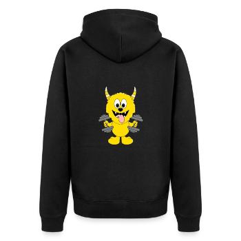 FITNESS - SPORT - MONSTER - HANTELN - SPORTLER - Unisex Premium Bio Zip Hoodie - Schwarz - Hinten - Nico (187cm)