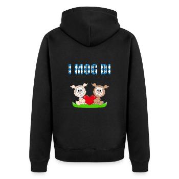 I MOG DI - LAMA - ALPAKA - HERZ - LIEBE - TIERE - Unisex Premium Bio Zip Hoodie - Schwarz - Hinten - Nico (187cm)