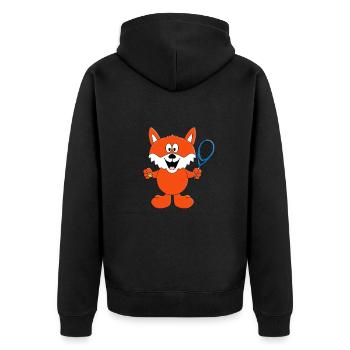 FUCHS - TENNIS - TIER - TIERISCH - GUT - BALLSPORT - Unisex Premium Bio Zip Hoodie - Schwarz - Hinten - Nico (187cm)