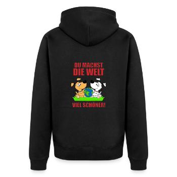 DU MACHST DIE WELT VIEL SCHÖNER! - HUNDE - LIEBE - Unisex Premium Bio Zip Hoodie - Schwarz - Hinten - Nico (187cm)
