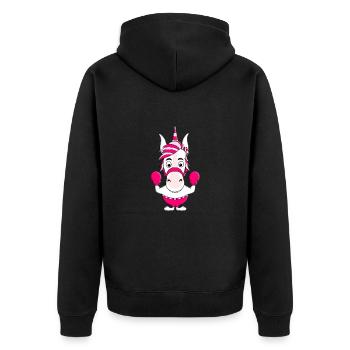 EINHORN - BOXER - BOXEN - SPORT - TIERISCH - GUT - Unisex Premium Bio Zip Hoodie - Schwarz - Hinten - Nico (187cm)
