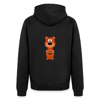 KÜRBIS - HALLOWEEN - TEDDYBÄR - BÄR - TEDDY - TIER - Unisex Premium Bio Zip Hoodie - Schwarz - Hinten - Nico (187cm)