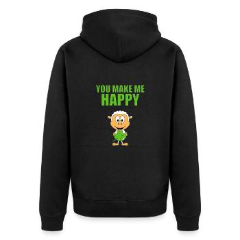 YOU MAKE ME HAPPY - SCHAF - GLÜCKSBRINGER - Unisex Premium Bio Zip Hoodie - Schwarz - Hinten - Nico (187cm)