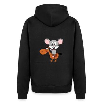 MAUS - PFERD - PONY - REITEN - TIERE - TIER - Unisex Premium Bio Zip Hoodie - Schwarz - Hinten - Nico (187cm)
