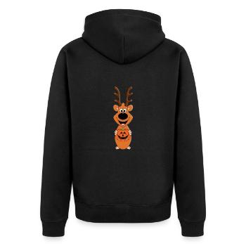 REH - HALLOWEEN - KÜRBIS - TIER - KIND - BABY - Unisex Premium Bio Zip Hoodie - Schwarz - Hinten - Nico (187cm)