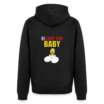 KÜKEN - GEBURT - EIER - NACHWUCHS - BABY - TIER - Unisex Premium Bio Zip Hoodie - Schwarz - Hinten - Nico (187cm)