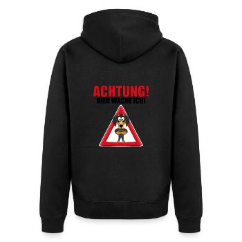 ACHTUNG! HIER WACHE ICH! - DACKEL - HUND - Unisex Premium Bio Zip Hoodie - Schwarz - Hinten - Nico (187cm)
