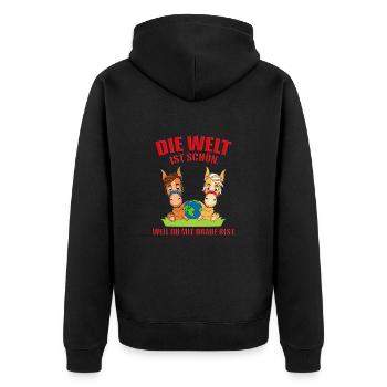 PFERDE - PONYS - ERDE - WELT - LIEBE - LOVE - Unisex Premium Bio Zip Hoodie - Schwarz - Hinten - Nico (187cm)