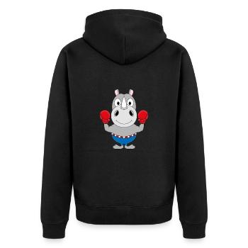 NASHORN - BOXER - BOXEN - SPORT - KAMPFSPORT - Unisex Premium Bio Zip Hoodie - Schwarz - Hinten - Nico (187cm)
