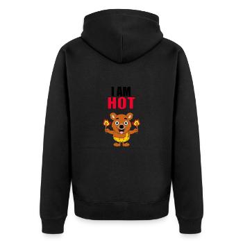 BÄR - TEDDY - TEDDYBÄR - FEUER - I AM HOT - Unisex Premium Bio Zip Hoodie - Schwarz - Hinten - Nico (187cm)