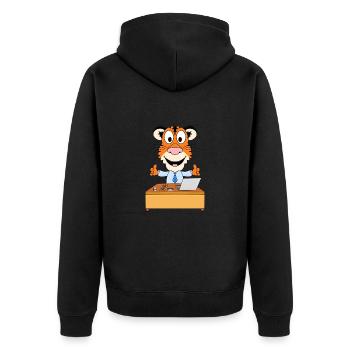 TIGER - ARBEIT - JOB - BERUF - SCHREIBTISCH - CHEF - Unisex Premium Bio Zip Hoodie - Schwarz - Hinten - Nico (187cm)