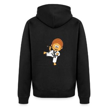 JUNGE - FLIEGENFÄNGER - KARATE - STÄBCHEN - FLIEGE - Unisex Premium Bio Zip Hoodie - Schwarz - Hinten - Nico (187cm)