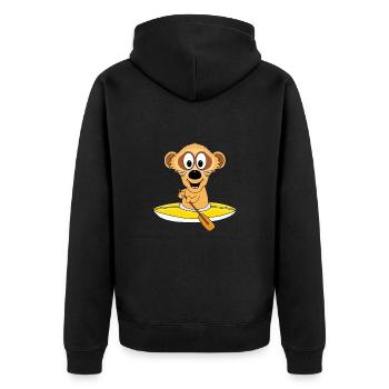 KAJAK - KANU - WASSERSPORT - SPORT - ERDMÄNNCHEN - Unisex Premium Bio Zip Hoodie - Schwarz - Hinten - Nico (187cm)