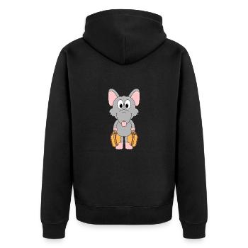 RATTE - KOFFER - TIER - TIERISCH - Unisex Premium Bio Zip Hoodie - Schwarz - Hinten - Nico (187cm)
