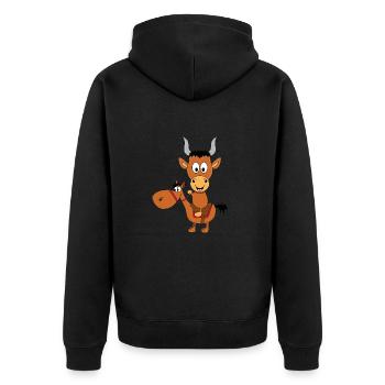 REITEN - PFERD - PONY - STIER - BULLE - KUH - Unisex Premium Bio Zip Hoodie - Schwarz - Hinten - Nico (187cm)