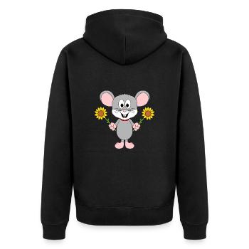 BLUMEN - MAUS - MÄUSE - TIER - TIERE - TIERISCH - Unisex Premium Bio Zip Hoodie - Schwarz - Hinten - Nico (187cm)