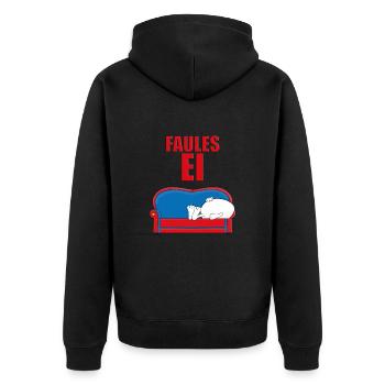 FAULES EI - SOFA - EIER - CHILLEN - RALAXEN - FAUL - Unisex Premium Bio Zip Hoodie - Schwarz - Hinten - Nico (187cm)