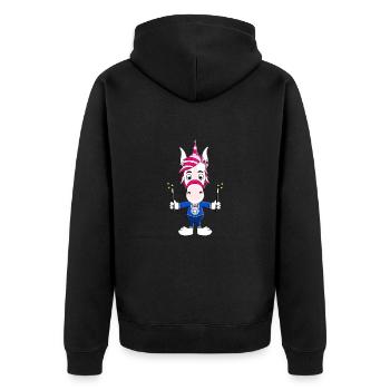 EINHORN - ZAUBERER - ZAUBEREI - MAGIE - ZAUBERN - Unisex Premium Bio Zip Hoodie - Schwarz - Hinten - Nico (187cm)