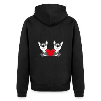 HUSKYS - SCHLITTENHUNDE - WOLFSHUNDE - HERZ - LOVE - Unisex Premium Bio Zip Hoodie - Schwarz - Hinten - Nico (187cm)