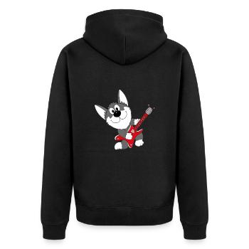 GITARRE - MUSIK - HUND - SCHLITTENHUND - HUSKY - Unisex Premium Bio Zip Hoodie - Schwarz - Hinten - Nico (187cm)