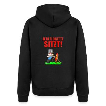 BOGENSCHIEßEN - MAULWURF - JEDER DRITTE SITZT! - Unisex Premium Bio Zip Hoodie - Schwarz - Hinten - Nico (187cm)