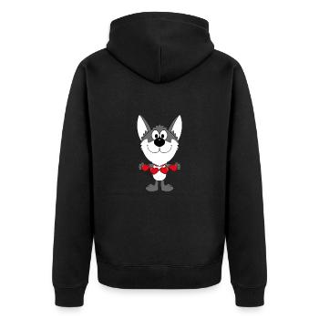 LIEBE - HUND - HUSKY - WOLFSHUND - SCHLITTENHUND - Unisex Premium Bio Zip Hoodie - Schwarz - Hinten - Nico (187cm)