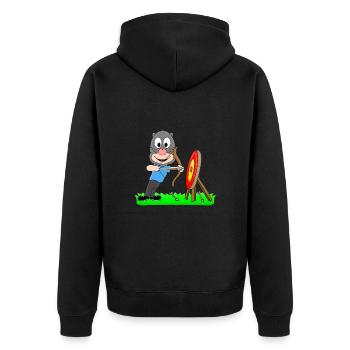 MAULWURF - BOGENSCHIEßEN - BOGENSCHÜTZE - SPORT - Unisex Premium Bio Zip Hoodie - Schwarz - Hinten - Nico (187cm)