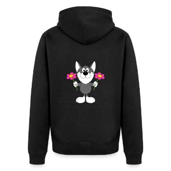 BLUMEN - HUSKY - SCHLITTENHUND - HUND - TIER - Unisex Premium Bio Zip Hoodie - Schwarz - Hinten - Nico (187cm)