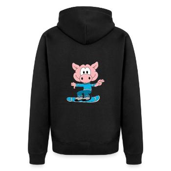 SNOWBOARD - WINTERSPORT - SCHWEIN - SPORT - Unisex Premium Bio Zip Hoodie - Schwarz - Hinten - Nico (187cm)