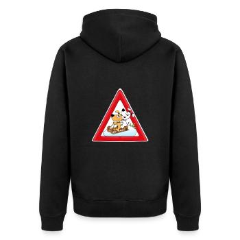 ACHTUNG SCHLITTENHUNDE - RODELN - HUNDE - Unisex Premium Bio Zip Hoodie - Schwarz - Hinten - Nico (187cm)