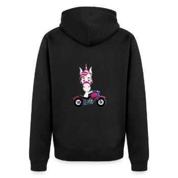 MOTORRAD - BIKER - EINHORN - Unisex Premium Bio Zip Hoodie - Schwarz - Hinten - Nico (187cm)