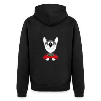 HUSKY - SCHLITTENHUND - SUPERHELD - TIER - HELD - Unisex Premium Bio Zip Hoodie - Schwarz - Hinten - Nico (187cm)