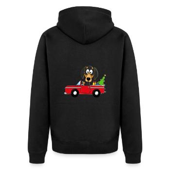 HUND - DACKEL - WEIHNACHTEN - AUTO - GESCHENKE - Unisex Premium Bio Zip Hoodie - Schwarz - Hinten - Nico (187cm)