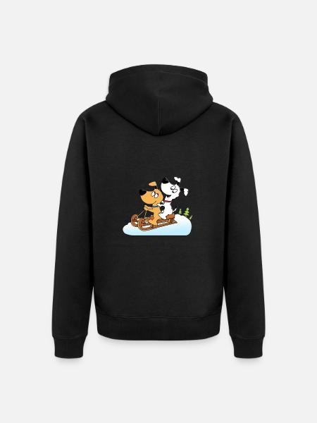 SCHNEE - SCHLITTENFAHREN - RODELN - HUNDE - Unisex Premium Bio Zip Hoodie - Schwarz