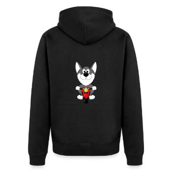 HUND - MOTORRAD - HUSKY - Unisex Premium Bio Zip Hoodie - Schwarz - Hinten - Nico (187cm)
