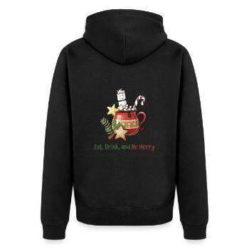 Hot Cacao, Eat, Drink and Be Merry - Unisex Premium Bio Zip Hoodie - Schwarz - Hinten - Nico (187cm)