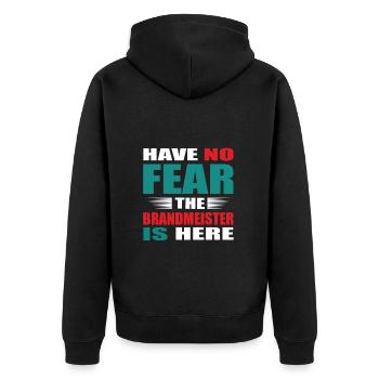 Have no Fear the Brandmeister is here Outfit - Unisex Premium Bio Zip Hoodie - Schwarz - Hinten - Nico (187cm)