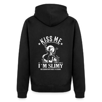 Funny Frog Prince Design – Humor meets fairy tale - Unisex Premium Organic Zip Hoodie - black - Back - Nico (187cm)